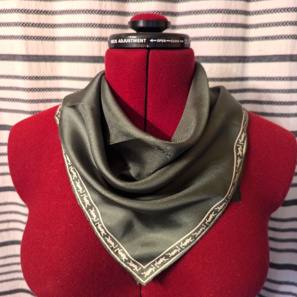 Vintage Yves Saint Laurent Silk Scarf, Olive Green